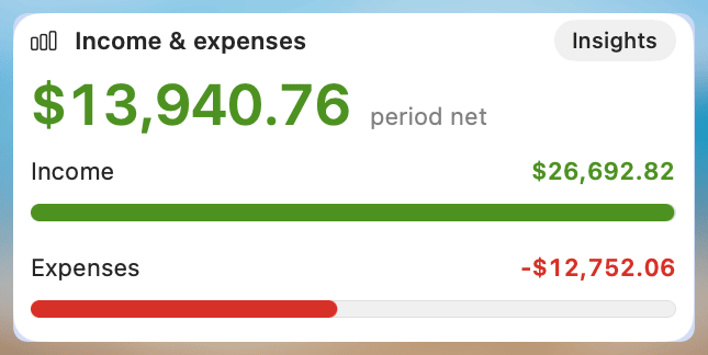 Income/Expense Summary Widget