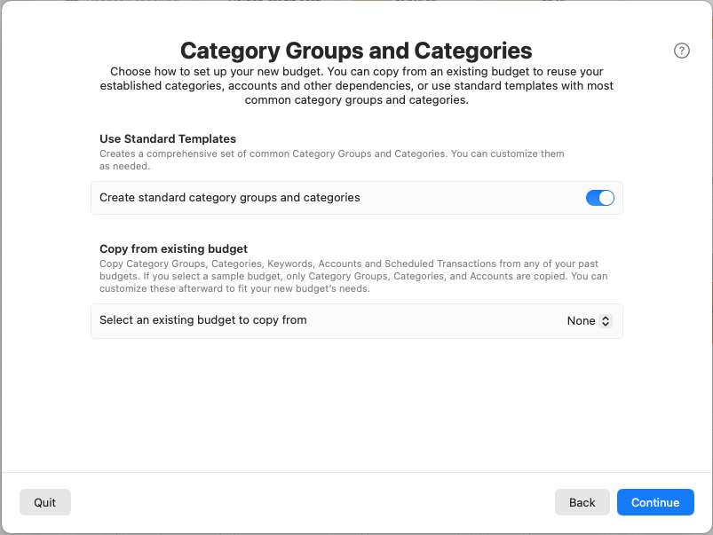 Category Setup Step