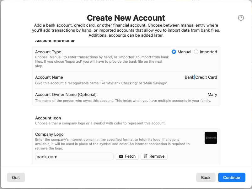 Account Setup Step