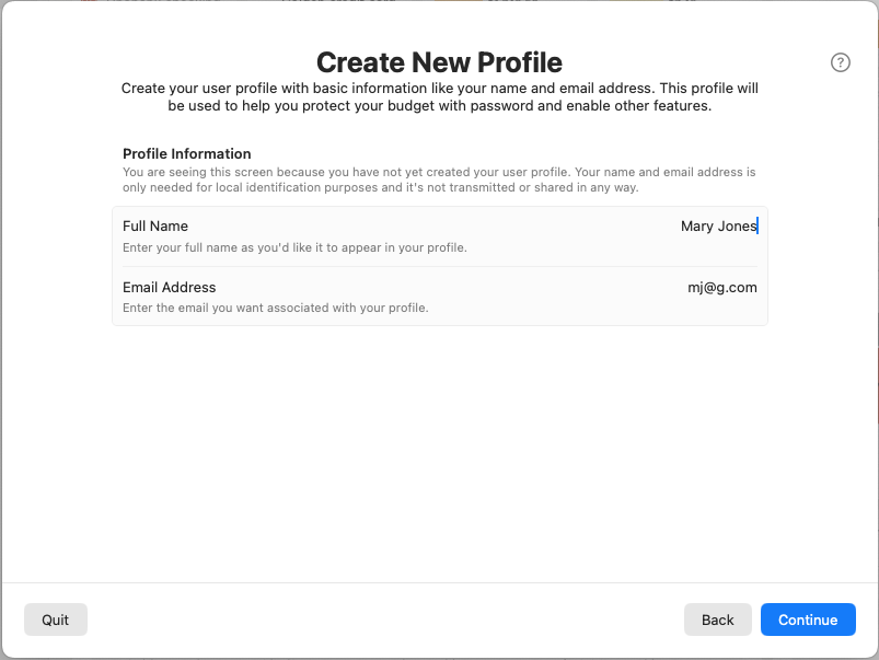 Profile Setup Step