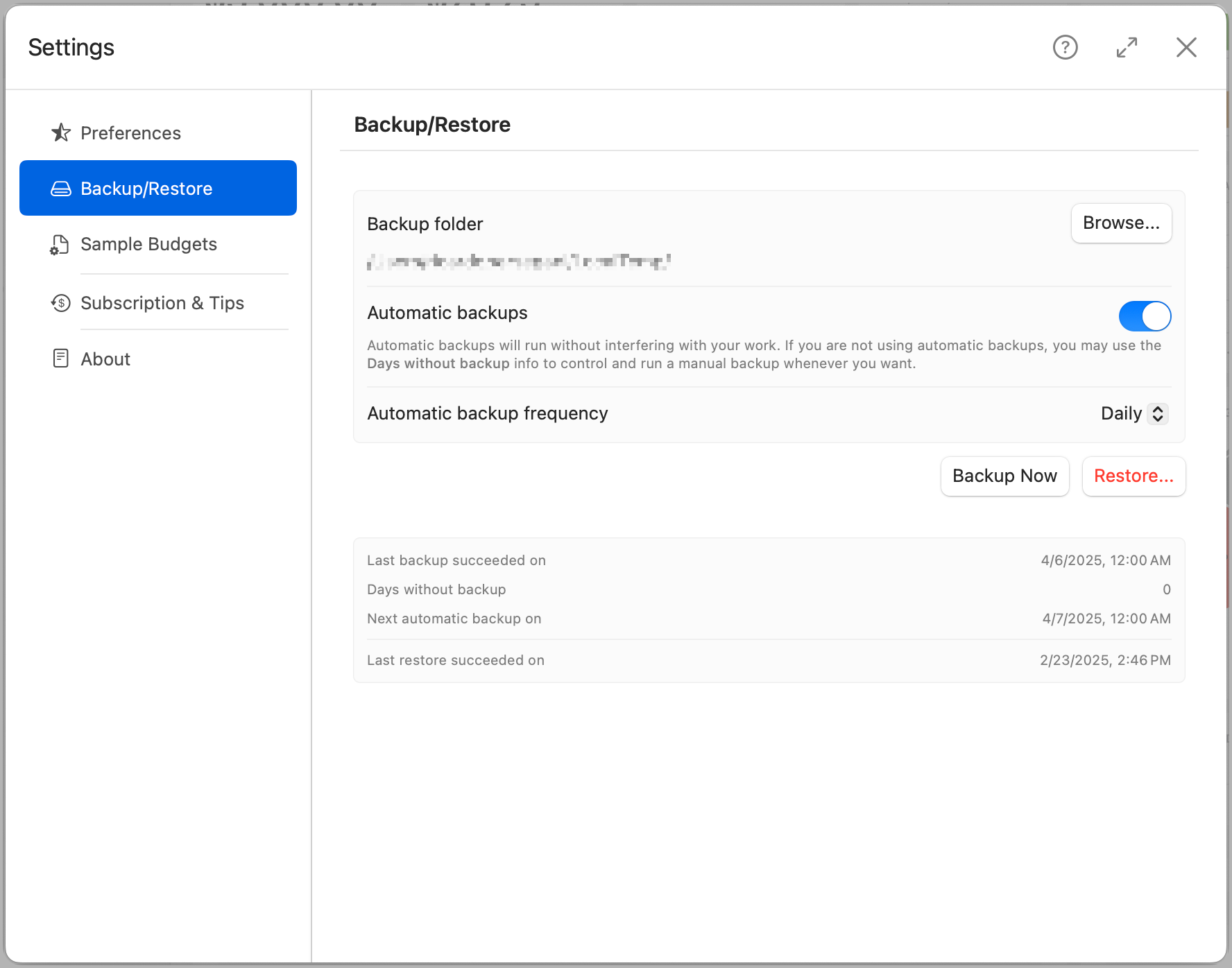 Settings Backups