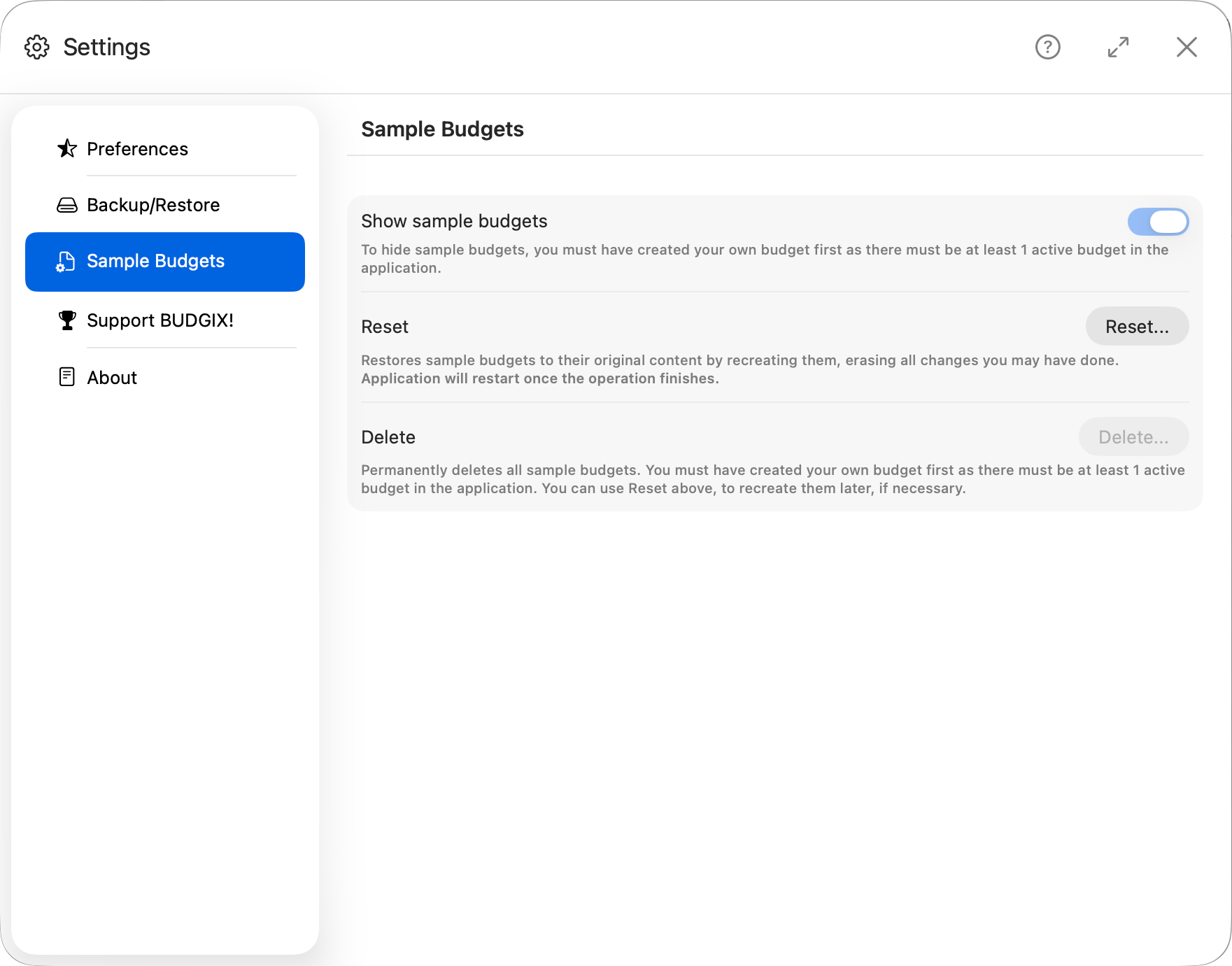 BUDGIX Sample Budgets