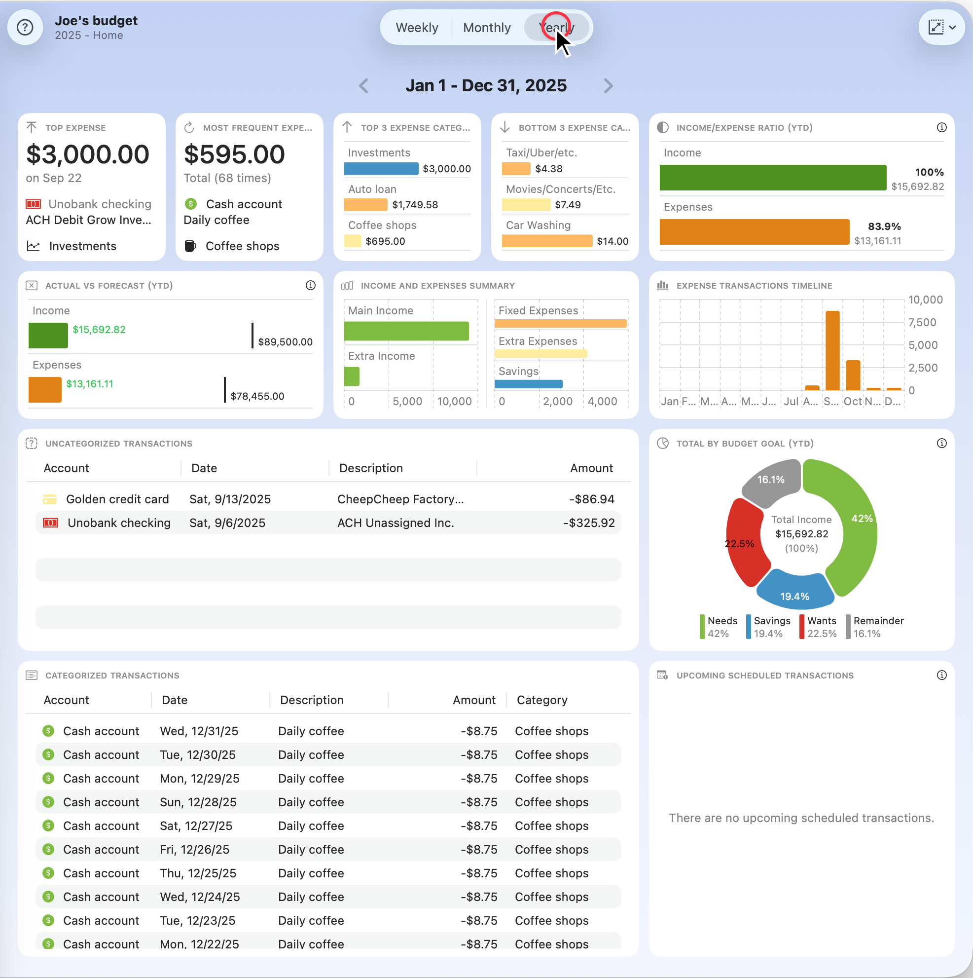 BUDGIX Joe's Dashboard - Yearly